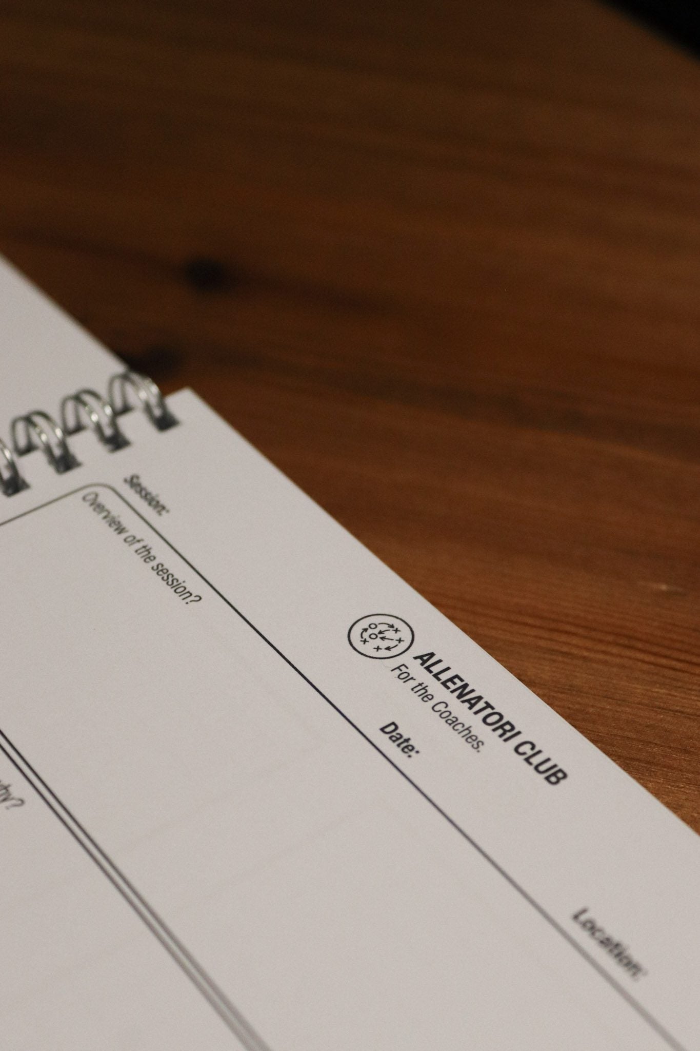 Allenatori Club Reflective Journal wiro binding and cover detail — premium coaching journal