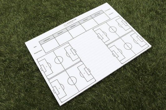 Allenatori Club Session Planner inside pages — squad list by position, session focus and pitch diagrams for football coaches